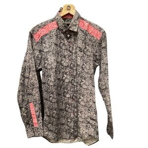 DIESEL L black speckle/red floral long sleeve collection shirt front logo